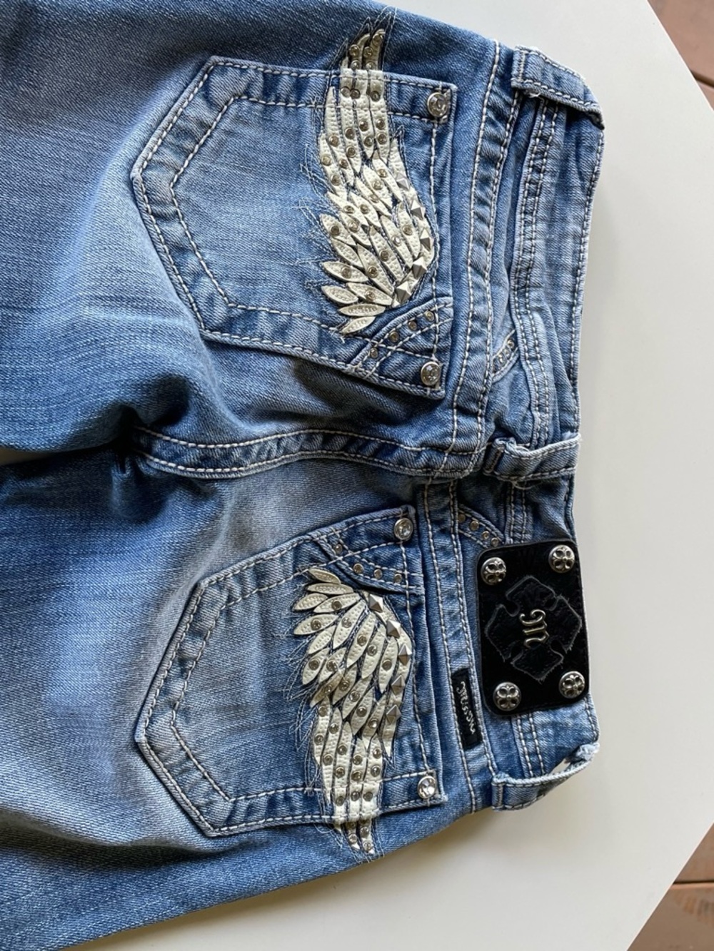 Miss Me Angel Wing Rhinestone Boot Cut Jeans 25